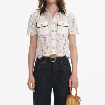 Beyaz Dantel Kontrast Yaka Üst