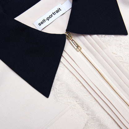 Krem Twill Kontrast Yaka Midi Elbise