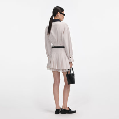 Krem Twill Pileli Mini Etek