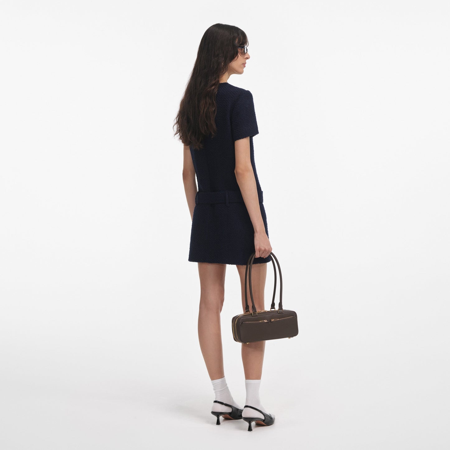 Lacivert Buklet Mini Elbise