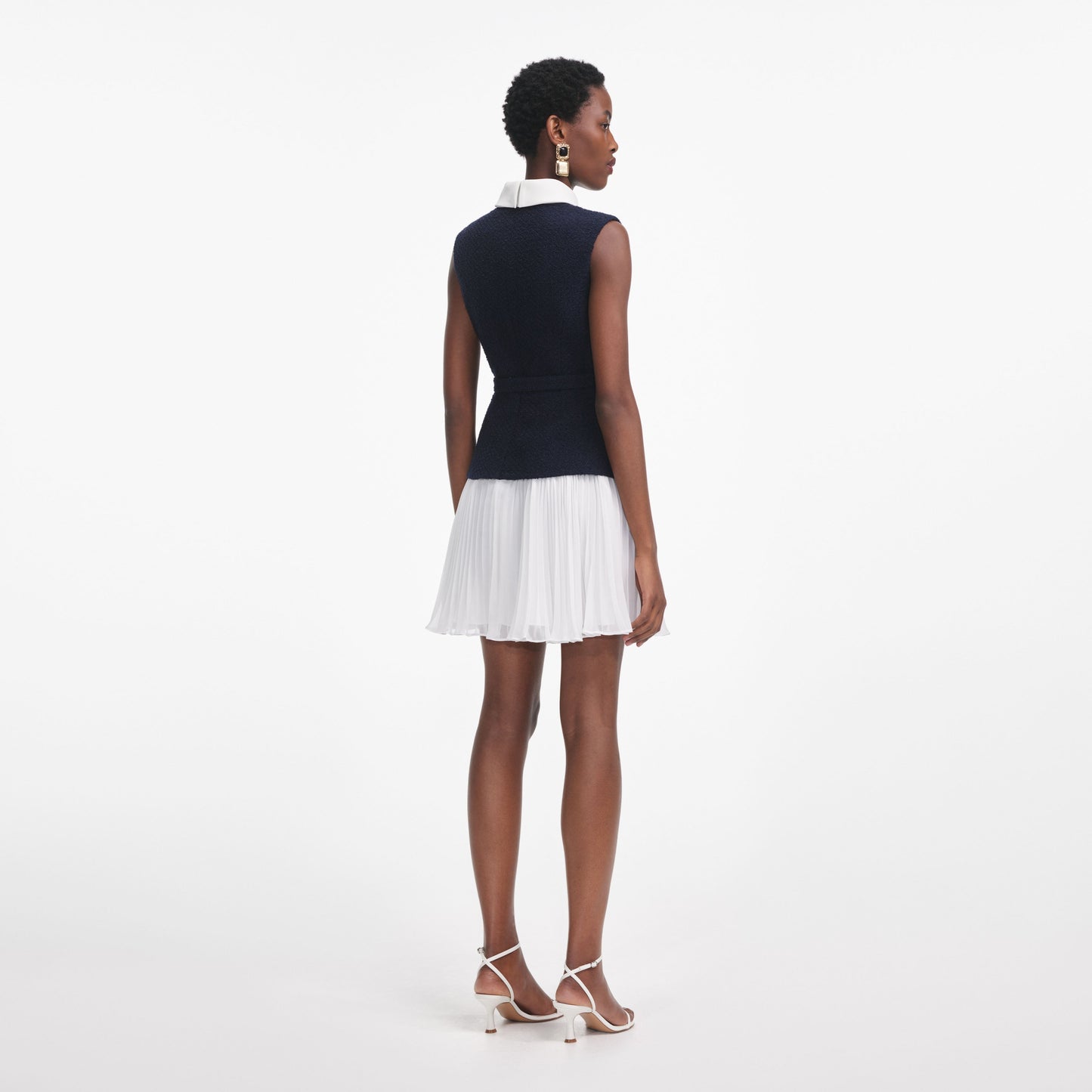 Lacivert Buklet Ve Şifon Mini Elbise