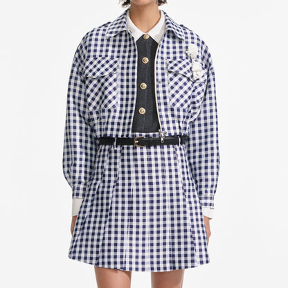 Lacivert Gingham Tafta Ceket