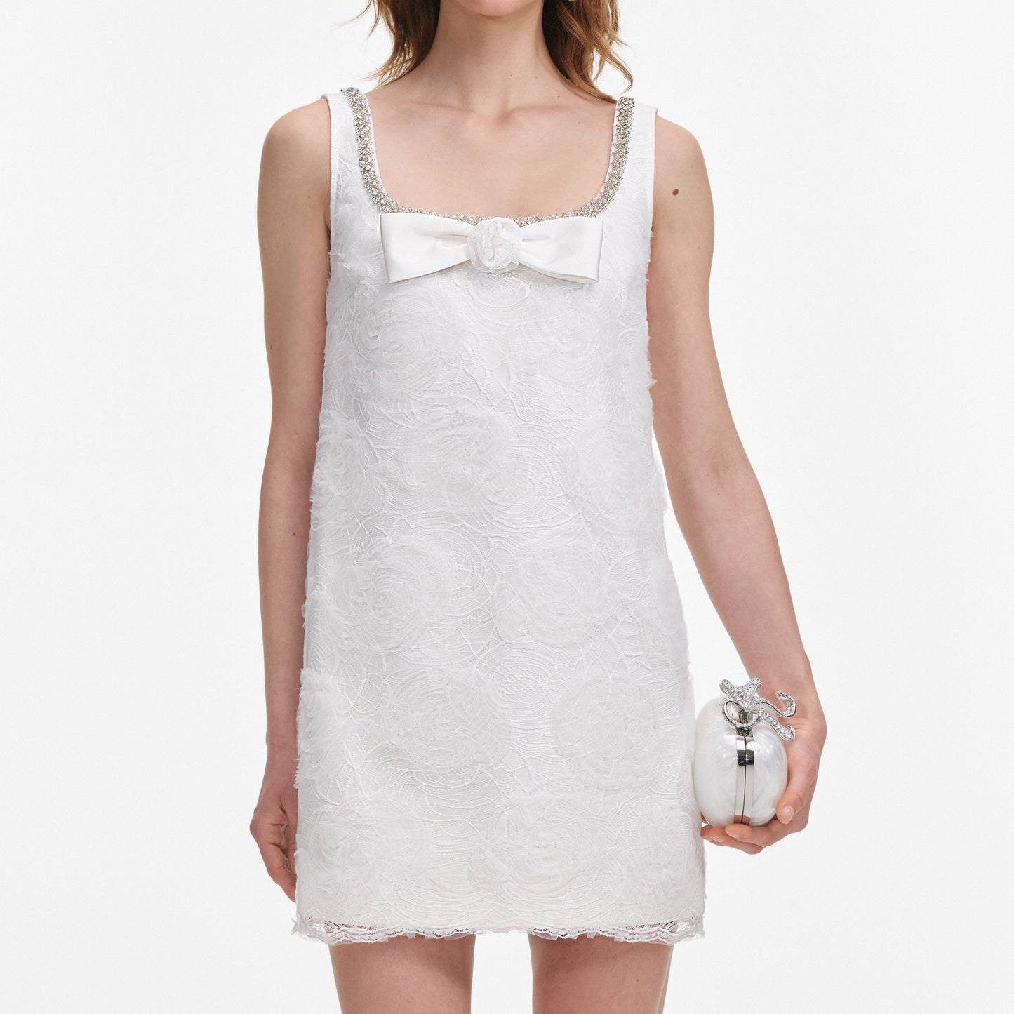 Beyaz Tül Dantel Mini Elbise