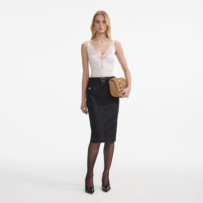 Indigo Denim Midi Etek