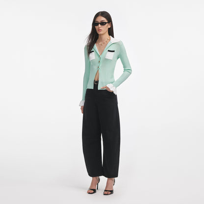 Yeşil Ribanalı Viskon Örgü Üst