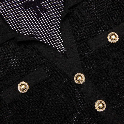 Siyah Fiyonklu Tığ İşi Midi Elbise