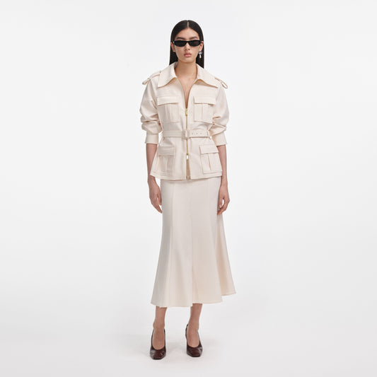 Krem Twill Midi Elbise