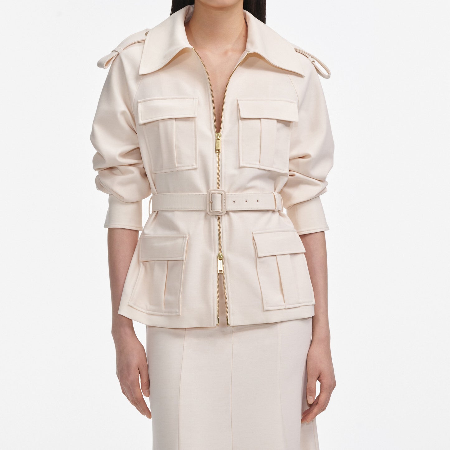 Krem Twill Midi Elbise