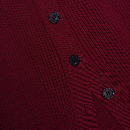 Bordo Kesimli Ribana Örgü Midi Elbise