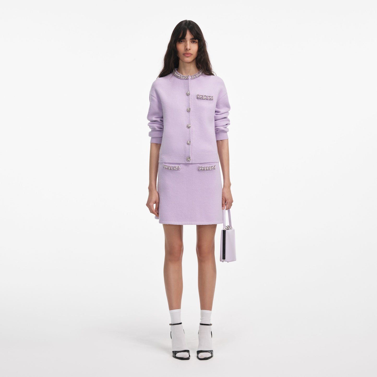 Leylak Kristal Kenarlı Örme Etek