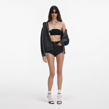 Gri Ribanalı Örgü Kapüşonlu Üst