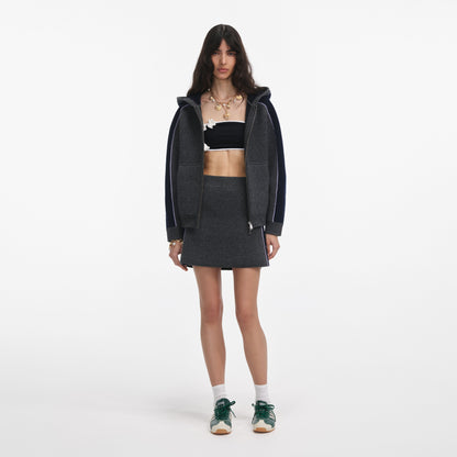 Gri Ribanalı Örme Mini Etek