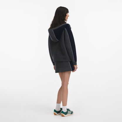 Gri Ribanalı Örme Mini Etek