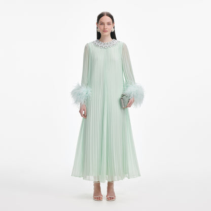 Nane Şifon Tüylü Midi Elbise