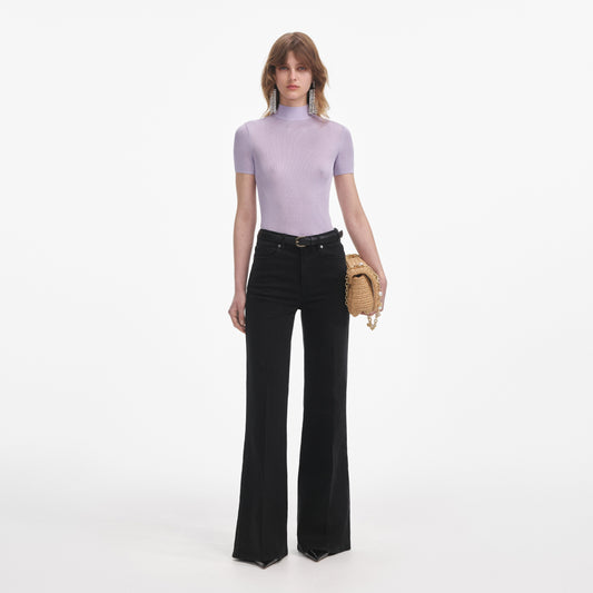 Leylak Viskon Örme Kısa Kollu Üst