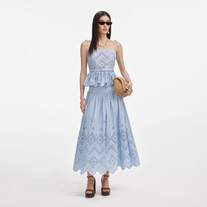 Mavi Pamuklu Broderie Üst