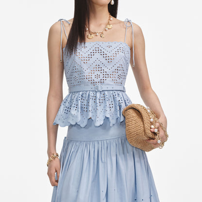 Mavi Pamuklu Broderie Üst