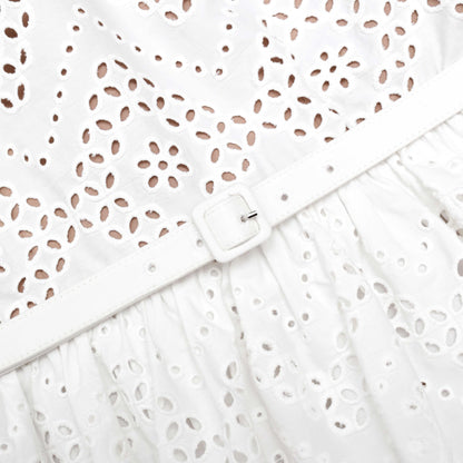 Beyaz Pamuklu Broderie Mini Elbise