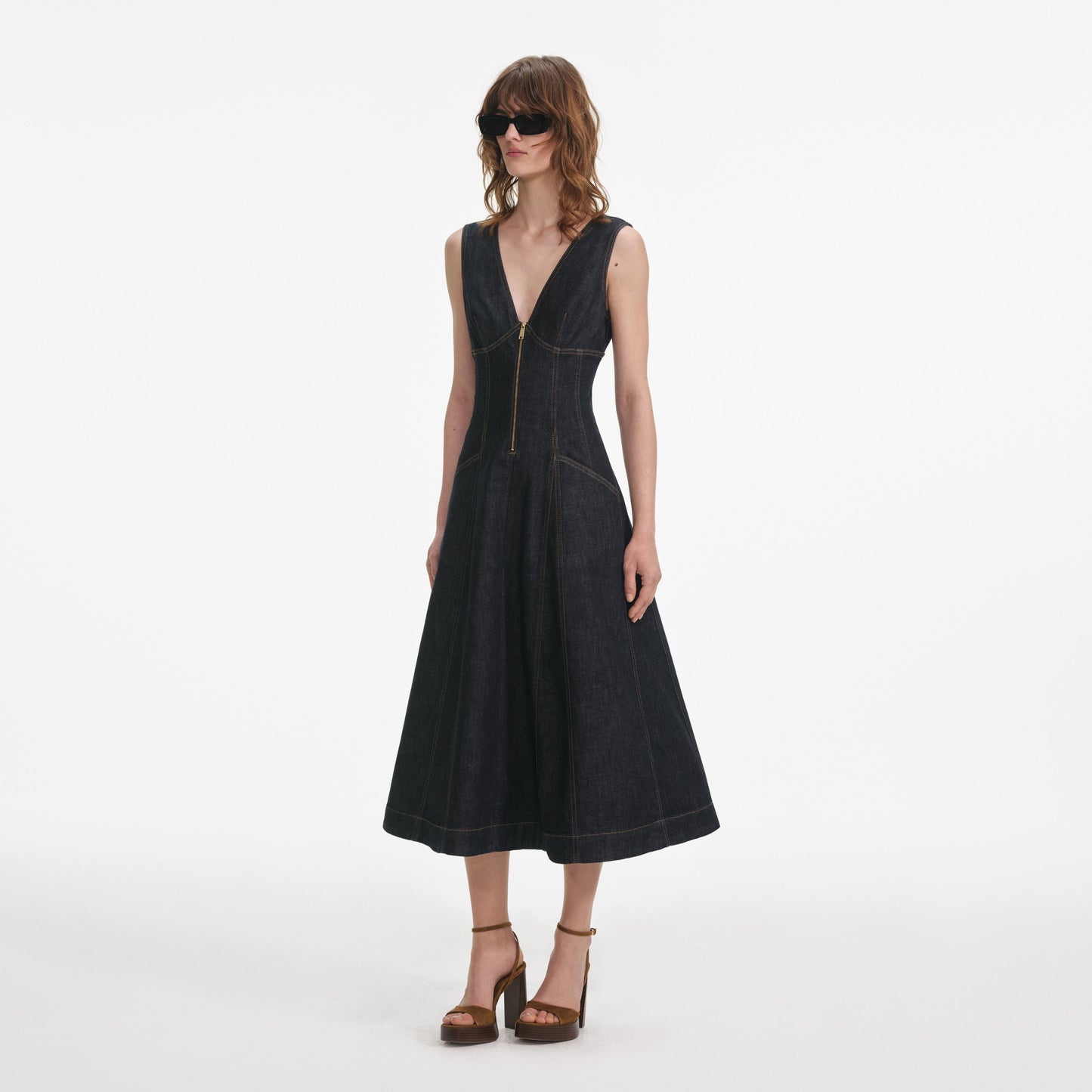 Indigo Denim Midi Elbise