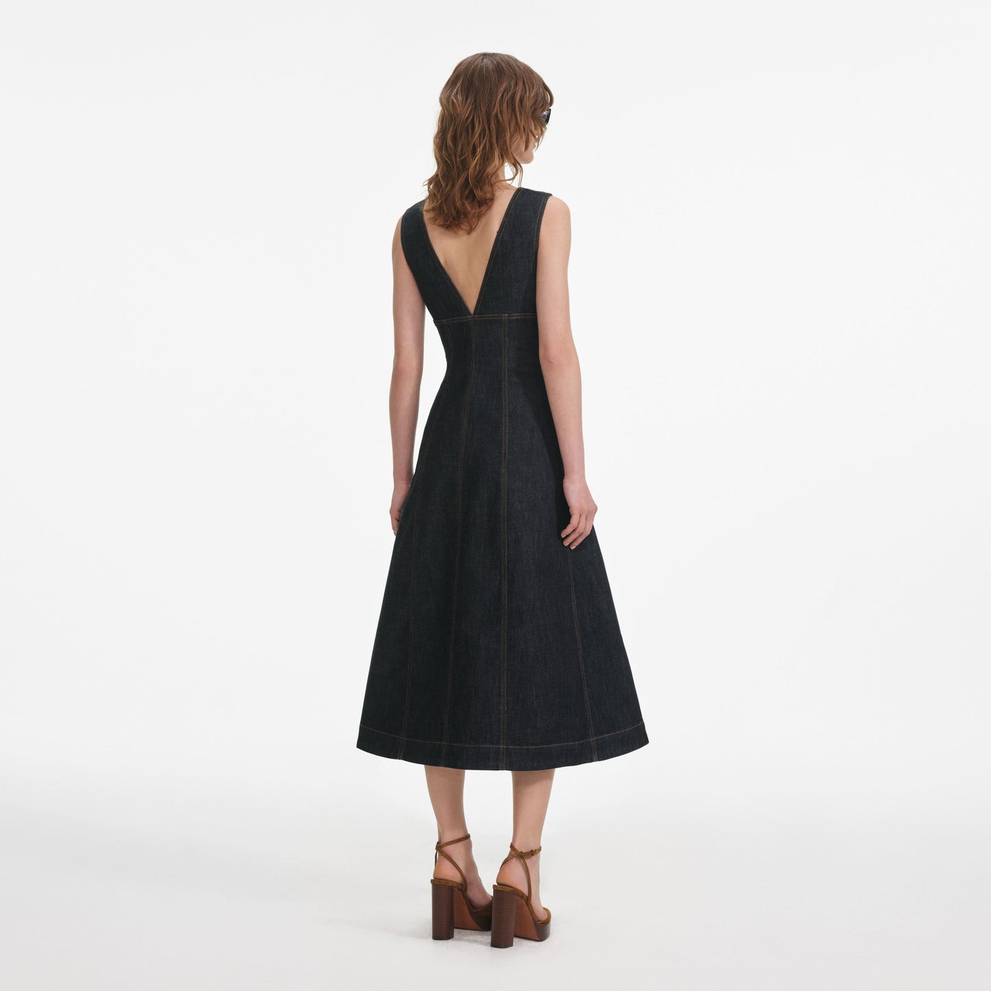 Indigo Denim Midi Elbise