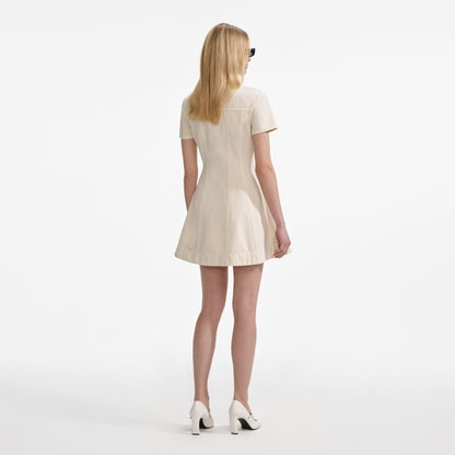 Krem Yakalı Kot Mini Elbise