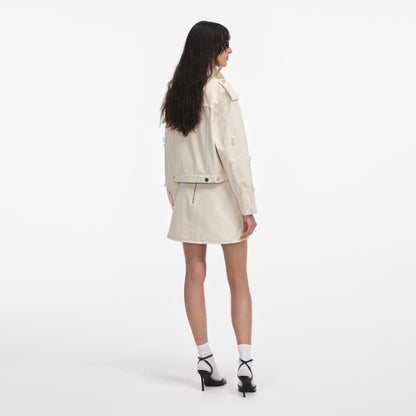 Krem Kot Boncuklu Çiçekli Ceket