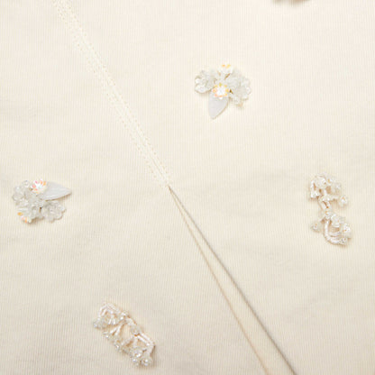 Krem Kot Boncuklu Çiçekli Mini Etek