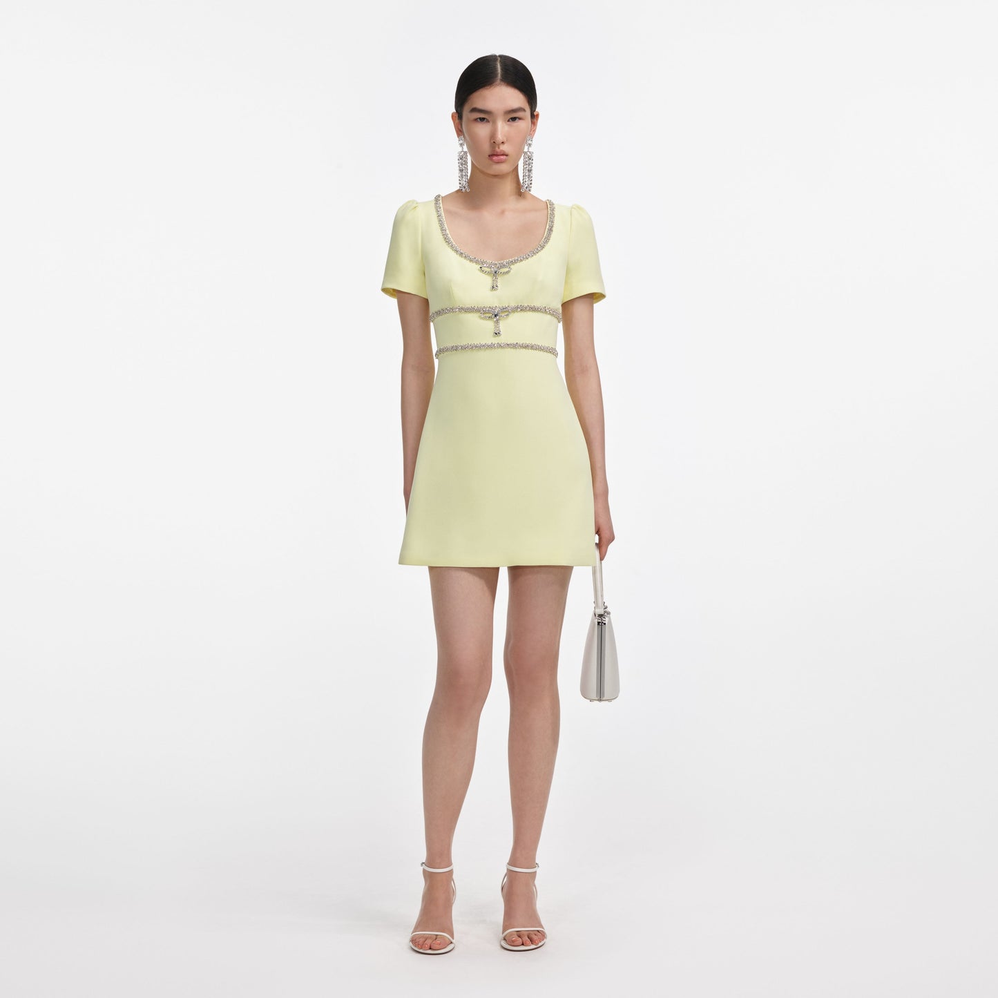 Sarı Krep Kristal Süslemeli Mini Elbise