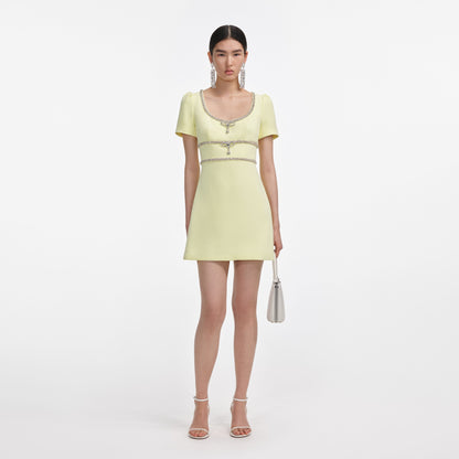 Sarı Krep Kristal Süslemeli Mini Elbise