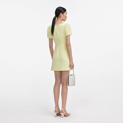 Sarı Krep Kristal Süslemeli Mini Elbise