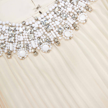 Krem Şifon Tüylü Midi Elbise