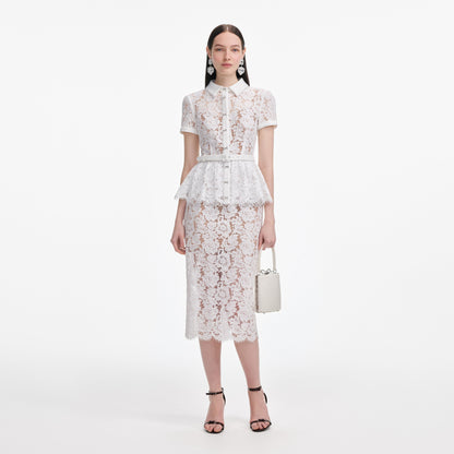 Beyaz Dantel Peplum Midi Elbise