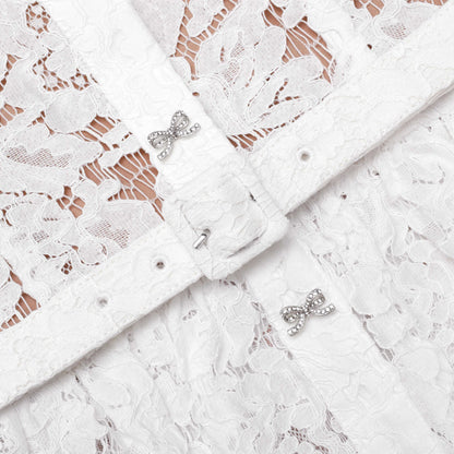 Beyaz Dantel Peplum Midi Elbise