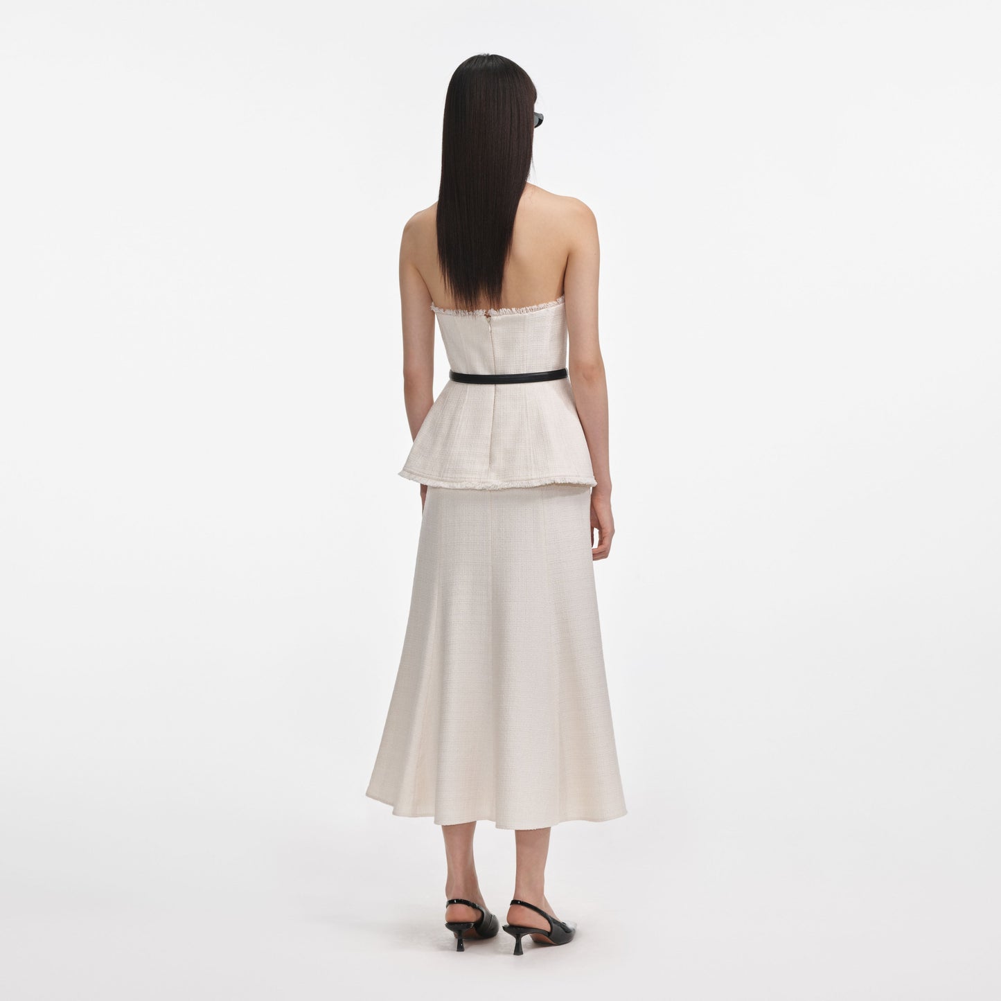 Krem Buklet Bandeau Midi Elbise