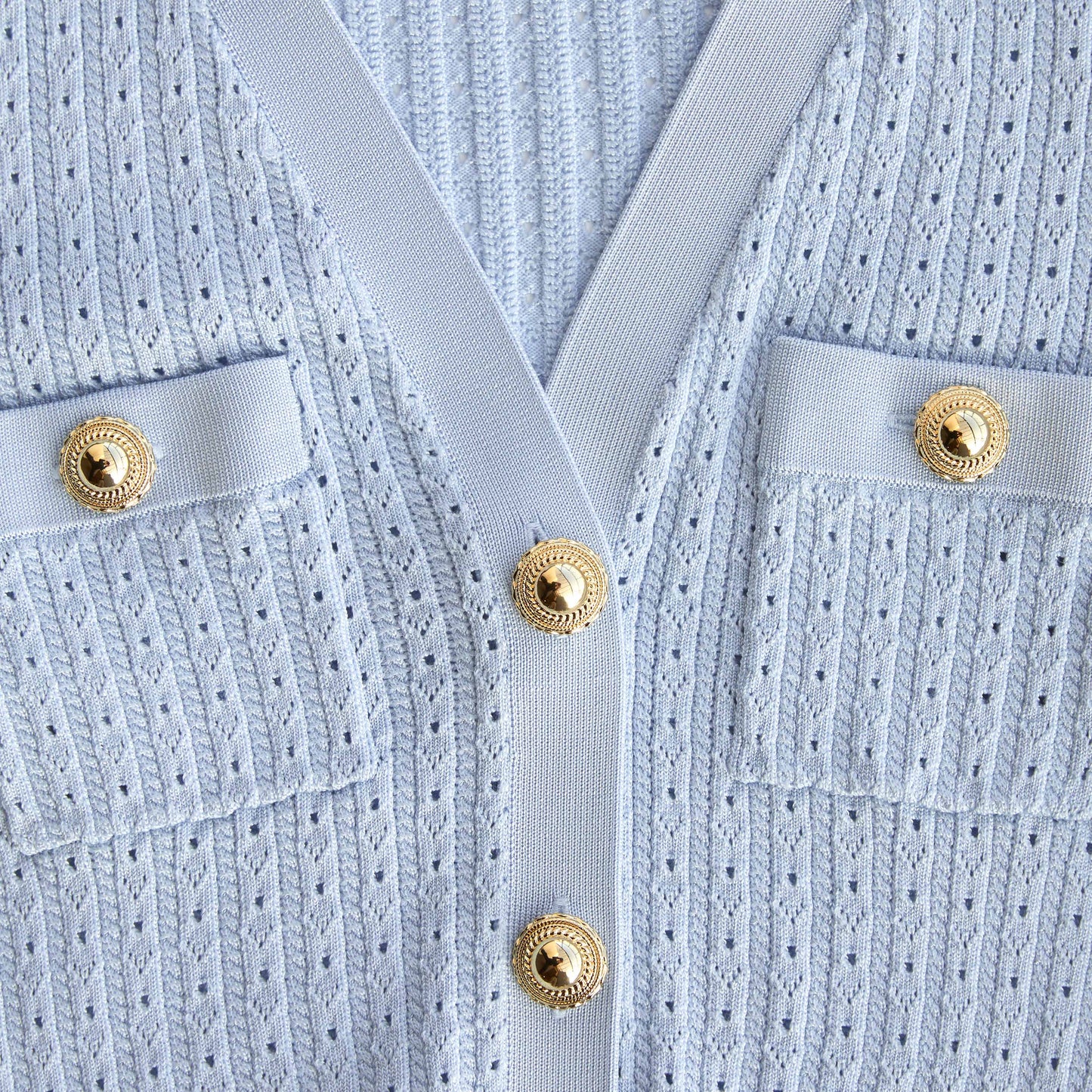 Mavi Pointelle Örgü Mini Elbise