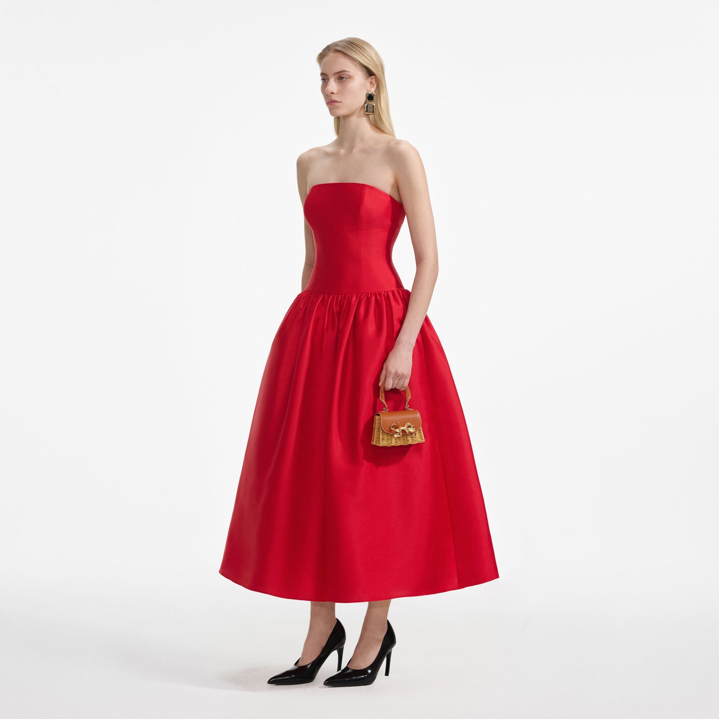 Kırmızı Tafta Midi Elbise