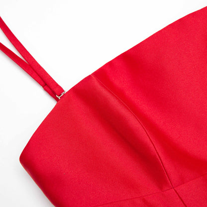 Kırmızı Tafta Midi Elbise