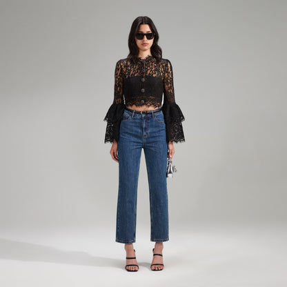 Siyah Kordon Dantel Üst