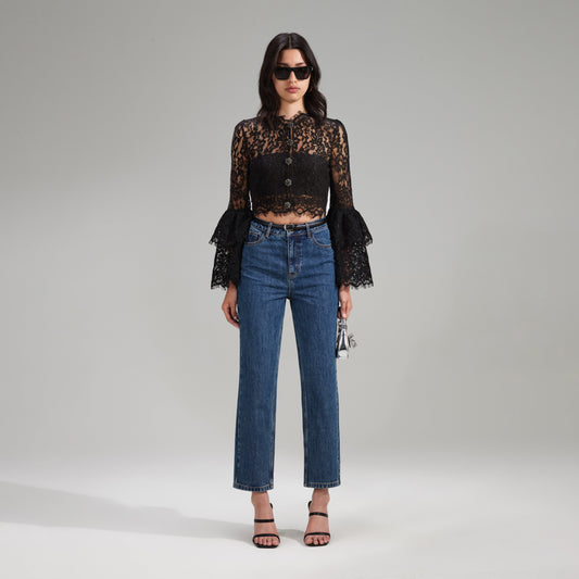 Siyah Kordon Dantel Üst