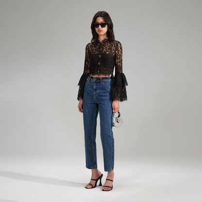 Siyah Kordon Dantel Üst