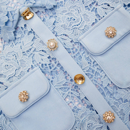 Mavi Dantel Yaka Üst