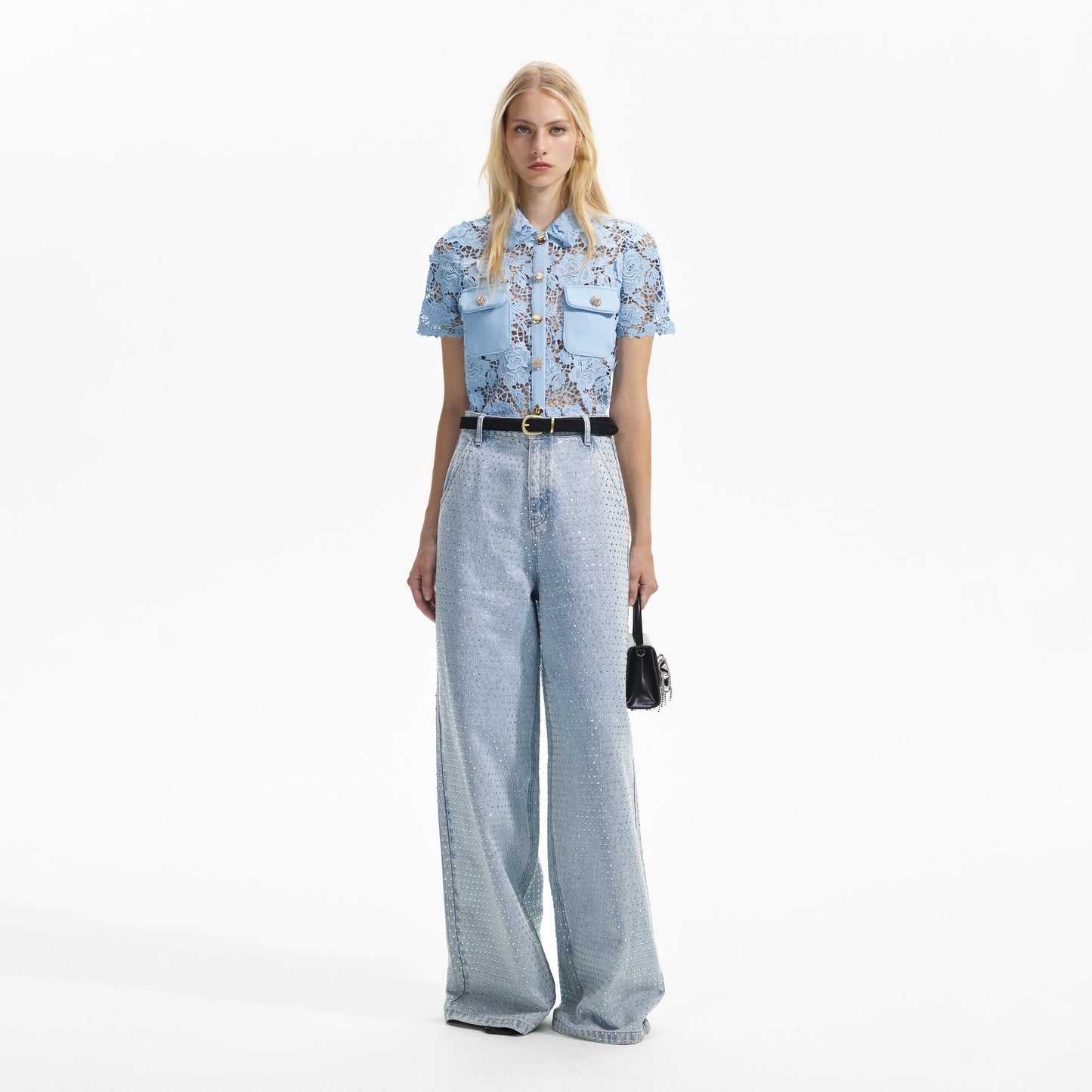 Mavi Dantel Yaka Üst