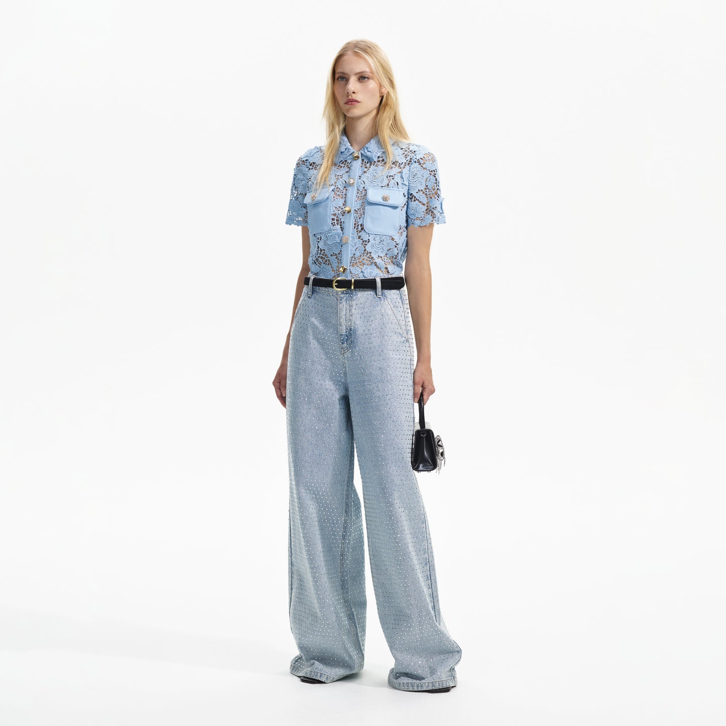 Mavi Dantel Yaka Üst