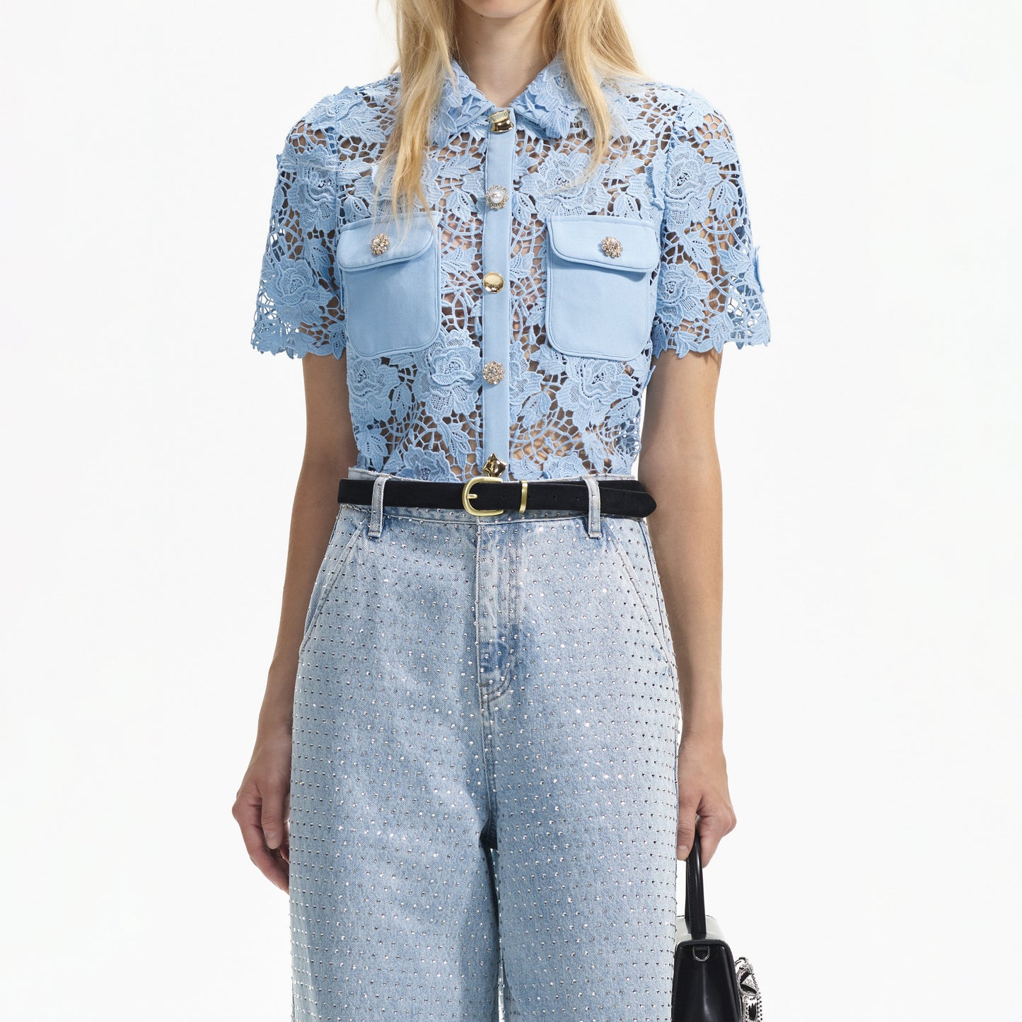 Mavi Dantel Yaka Üst