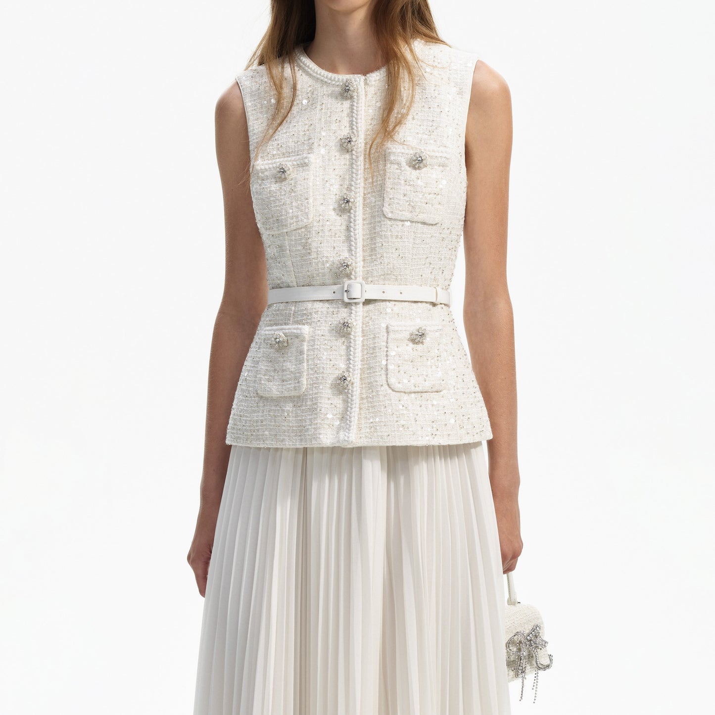 Krem Pullu Bukle Detaylı Midi Elbise