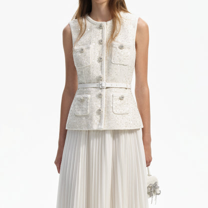 Krem Pullu Bukle Detaylı Midi Elbise