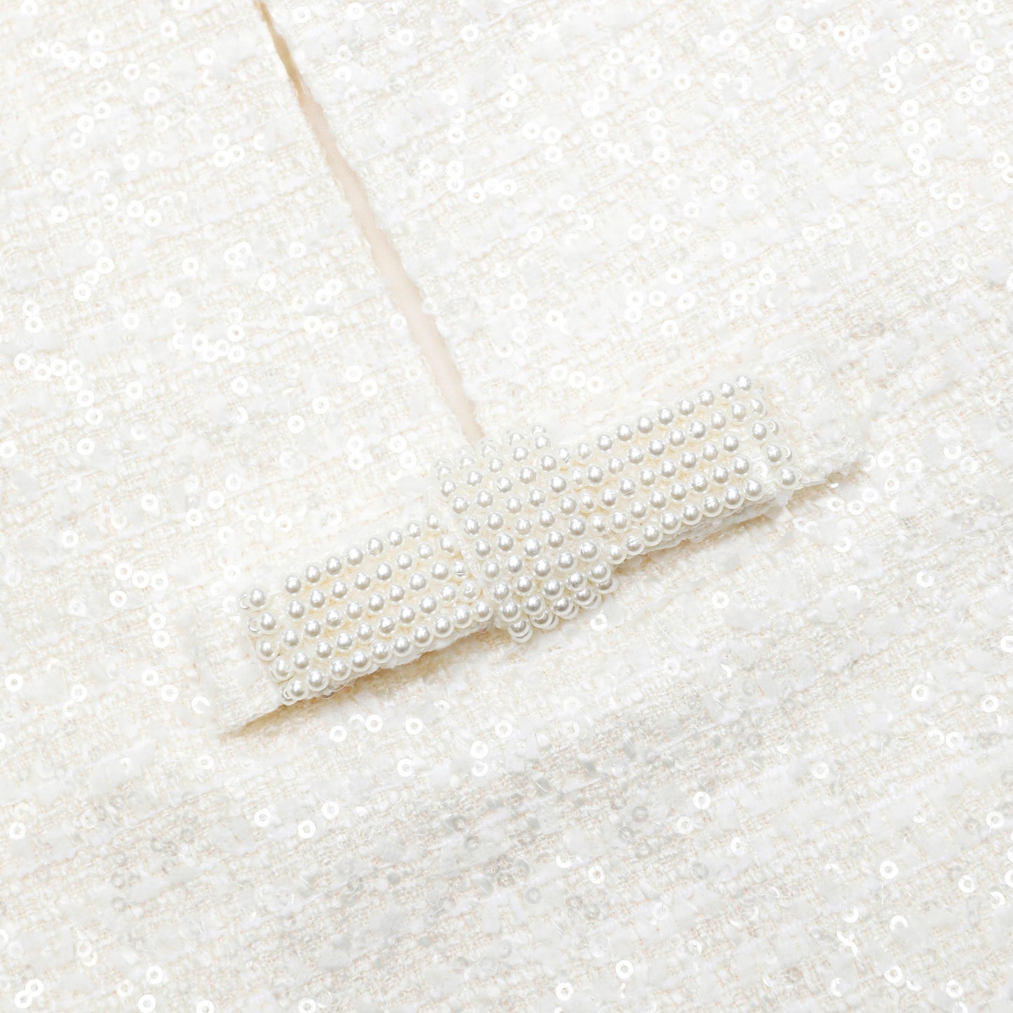 Krem Bukle Pırlanta Fiyonklu Mini Elbise