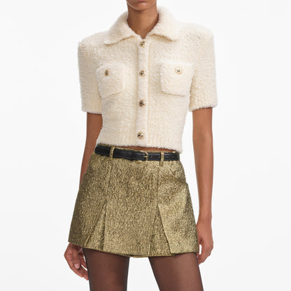 Krem Kabarık Örgü Üst