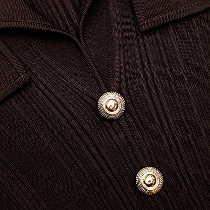 Kahverengi Viskon Ribana Örgü Midi Elbise