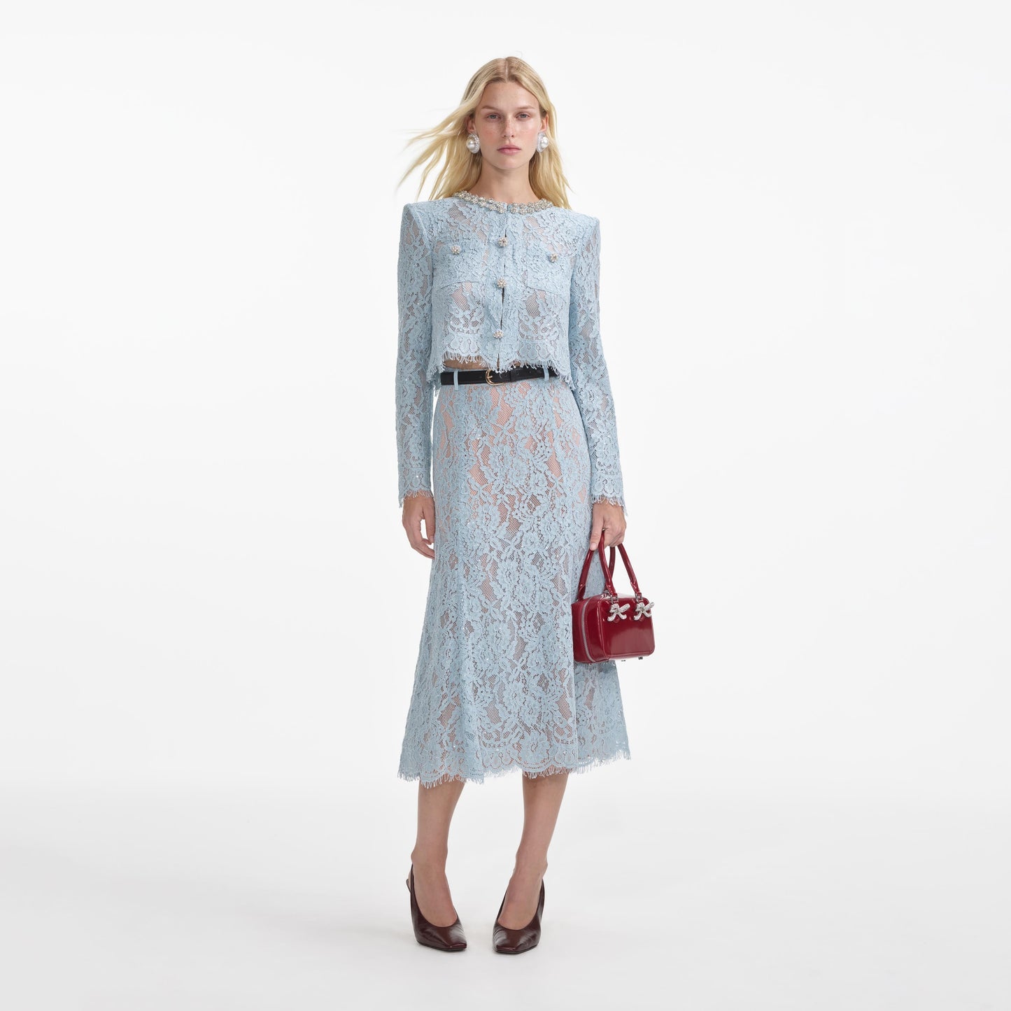 Mavi Dantel Süslemeli Üst